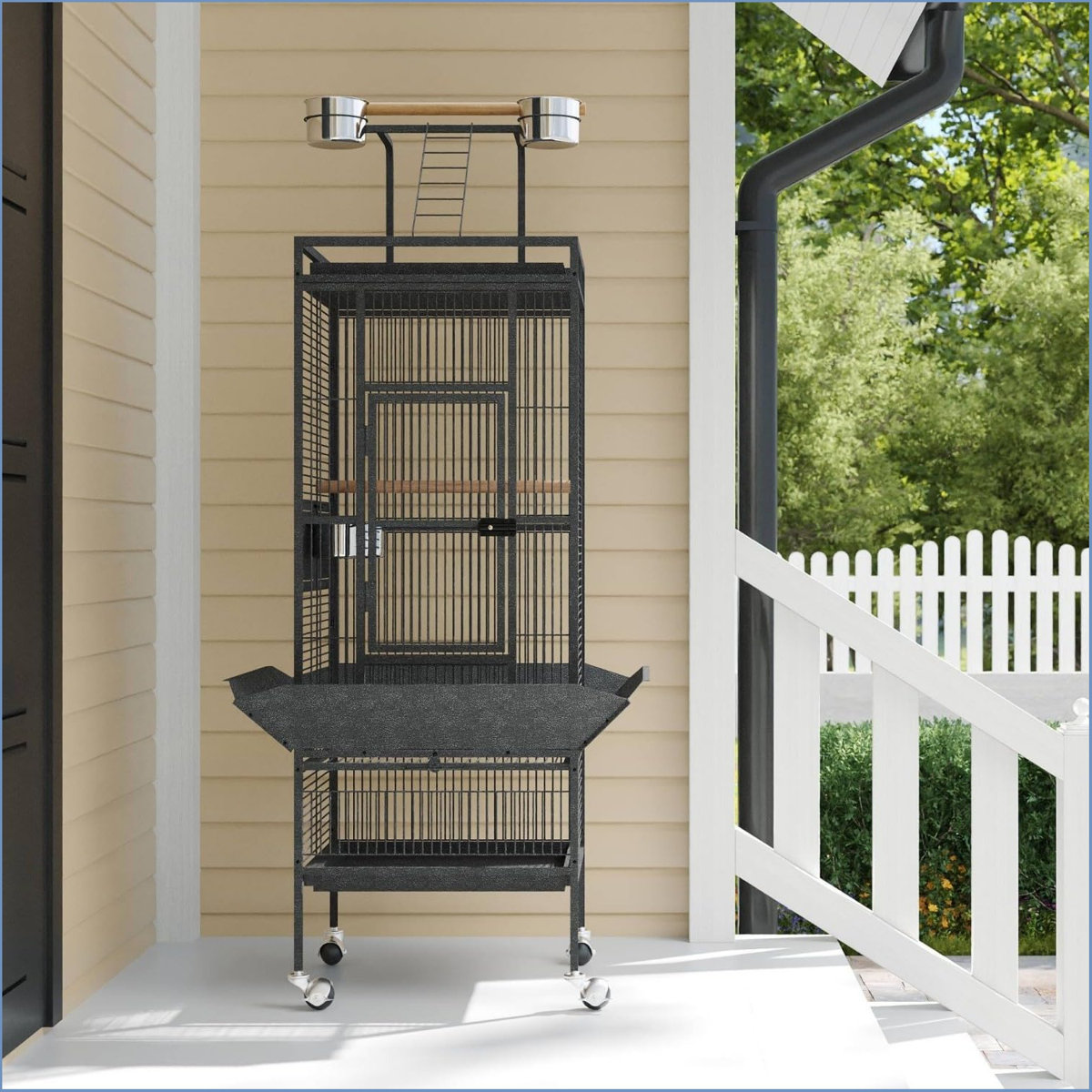View of Tucker Murphy Pet™ Large Bird Cage With Rooftop Playground & 360 ...